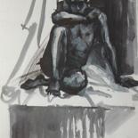 Painting titled "Etude de nu, homme…" by Atelier N N . Art Store By Nat, Original Artwork, Ink