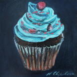 Painting titled "Blue Cupcake" by Atelier N N . Art Store By Nat, Original Artwork, Acrylic Mounted on Wood Stretcher frame