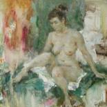 Painting titled "Sitting Nude" by Baocheng Zhao, Original Artwork