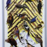 Collagen mit dem Titel "Birds" von Baptiste Vanweydeveldt, Original-Kunstwerk, Gouache Auf Holzplatte montiert