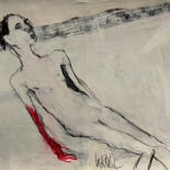 Zeichnungen mit dem Titel "Akt mit rote Hand" von Barbara Kroll, Original-Kunstwerk, Bleistift