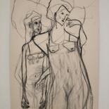 Drawing titled "young ladies" by Barbara Vandendriessche, Original Artwork, Charcoal