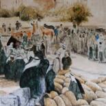 Painting titled "cattle market" by Bassel Olabi, Original Artwork, Oil