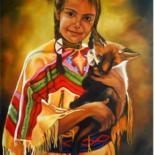 Peinture intitulée "L'Indienne et le pe…" par Aurore Alexis, Œuvre d'art originale, Huile