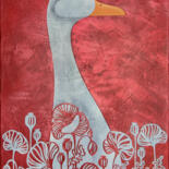 Pittura intitolato "Goose in the poppys" da Yulia Belasla, Opera d'arte originale, Acrilico