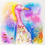 Pittura intitolato "Pink Goose in the g…" da Yulia Belasla, Opera d'arte originale, Acquarello