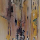 Schilderij getiteld "Dans la rue" door Bernard Courtalon (courtaloni), Origineel Kunstwerk, Aquarel
