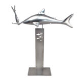Γλυπτική με τίτλο "SOS Save our sharks…" από Bernard Rives, Αυθεντικά έργα τέχνης, Από ανοξείδωτο χάλυβα