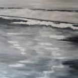 Painting titled "La mer toujours rec…" by Brigitte Bibard-Guillon, Original Artwork, Oil Mounted on Wood Stretcher frame