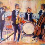 Painting titled "Jazz Quartet." by Bill O'Brien, Original Artwork, Oil Mounted on Wood Stretcher frame