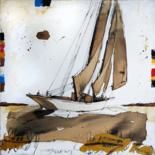 Painting titled "BATEAU CAFE" by Blezot, Original Artwork, Acrylic