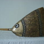 Sculpture titled "Spear Gold Fish" by Bogdan Lachowicz, Original Artwork, Wood