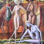 Peinture intitulée "Naked bathers on th…" par Borys Shelegov, Œuvre d'art originale, Acrylique