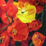 Painting titled "Rouge Coquelicot" by Brigitte Bouron, Original Artwork, Pastel