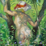 Painting titled "Nude girl in the ga…" by Aleksey Burov, Original Artwork, Oil