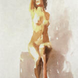 Malerei mit dem Titel "Pose No. 41" von Christian Evers, Original-Kunstwerk, Aquarell Auf Holzplatte montiert