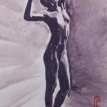 Schilderij getiteld "Pose Nr. 14" door Christian Evers, Origineel Kunstwerk, Aquarel Gemonteerd op Houten paneel