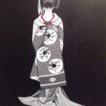 Painting titled ""Geisha noir et bla…" by Opale Isis, Original Artwork, Acrylic