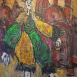 Painting titled "le clown qui venait…" by Gildas Cadic, Original Artwork, Acrylic