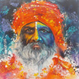 Painting titled "SADHU A PUSHKAR" by Jean-Michel Canal, Original Artwork, Acrylic Mounted on Wood Stretcher frame