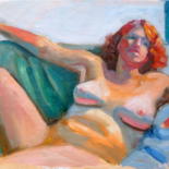 Painting titled "Reclining Redhead" by Candy Barr, Original Artwork, Oil