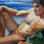 Painting titled "Reclining Nude Male" by Candy Barr, Original Artwork, Oil