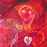 Painting titled "Rouge Coeur - Fire…" by Cappone, Original Artwork, Oil Mounted on Wood Stretcher frame