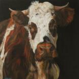 Painting titled "23026-VACHE NORMANDE" by Capton, Original Artwork, Oil Mounted on Wood Stretcher frame