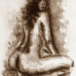 Drawing titled "Parfum Sépia" by Cardoso Manu, Original Artwork, Ink Mounted on Wood Stretcher frame