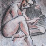Dessin intitulée "Nude Figure Combing…" par Carmen Tyrrell, Œuvre d'art originale, Pastel