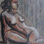 Drawing titled "Nude Figure Resting" by Carmen Tyrrell, Original Artwork, Ink