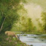 Painting titled "Stag by the river" by Cathal O Malley, Original Artwork, Acrylic