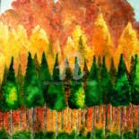 Painting titled "Automne" by Catherine Bosser, Original Artwork, Stained glass painting Mounted on Wood Stretcher frame