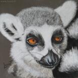 Painting titled "Le maki catta" by Catherine Costet (Lccat), Original Artwork, Pastel