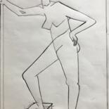 Dessin intitulée ""nue debout appuyée…" par Catherine Drouin-Goutal, Œuvre d'art originale, Encre