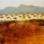 Painting titled "paysage-lointain" by Catherine Cazaentre, Original Artwork, Acrylic Mounted on Wood Stretcher frame