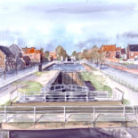 Painting titled "Le canal de Roubaix" by Catherine Rossi, Original Artwork