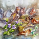 Painting titled "discrètes et précoc…" by Catherine Vanel, Original Artwork, Watercolor