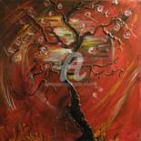Painting titled "40/40 arbre-noir-fl…" by Cécilia Crivelli, Original Artwork, Acrylic