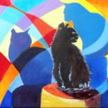 Painting titled "1, 2, 3 P'TITS CHATS" by Chantal Martin (chm), Original Artwork, Oil
