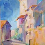 Painting titled "rue-calme.jpg" by Charles Tapiero, Original Artwork, Oil