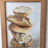 Painting titled "petits pains" by Christine Lefevre, Original Artwork, Watercolor Mounted on Glass