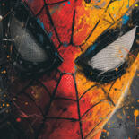 Digital Arts titled "Spiderman #3" by Cheeky Bunny (Pop Art), Original Artwork, Digital Painting Mounted on Wood Stretcher f…