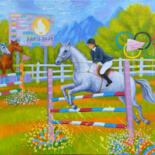 Painting titled "Horse racing over h…" by Chi Nguyen, Original Artwork, Acrylic Mounted on Wood Stretcher frame