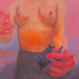 Painting titled "Mains froides Coeur…" by Chloé Kaemmerer, Original Artwork, Oil Mounted on Wood Panel
