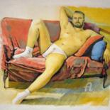 Peinture intitulée "Le canapé rouge" par Christian Boulad (Xian), Œuvre d'art originale, Huile