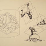 Dessin intitulée "Eclatement Hexagonal" par Christiane Seguin, Œuvre d'art originale, Encre