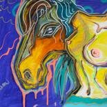 绘画 标题为“Naked woman and hor…” 由Christin Cameron, 原创艺术品, 丙烯 安装在木质担架架上