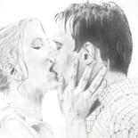 Drawing titled "Match Point Kiss" by Christina Diamond, Original Artwork, Graphite
