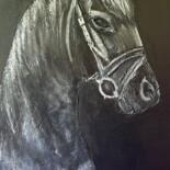 Schilderij getiteld "“Black horse”" door Christina Kristovsky, Origineel Kunstwerk, Olie Gemonteerd op Frame voor houten bra…